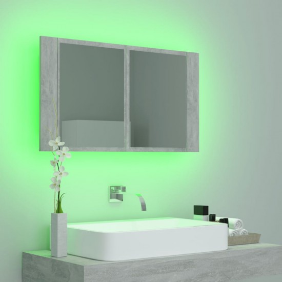 Veidrodinė vonios spintelė su LED, betono, 80x12x45cm, akrilas
