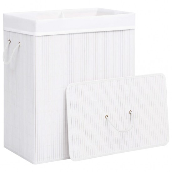 Skalbinių krepšys su 2 skyriais, baltos spalvos, bambukas, 100l