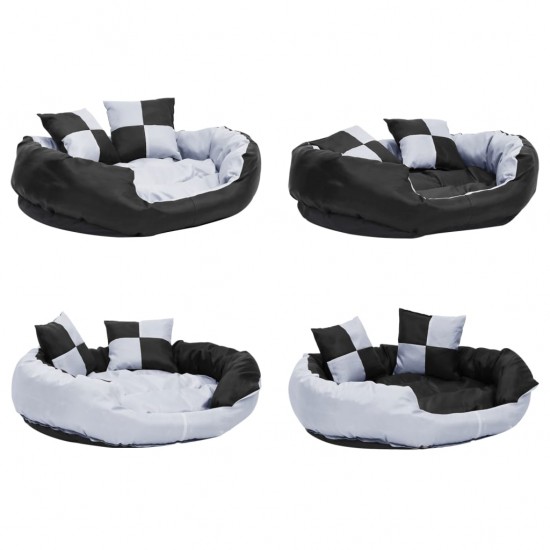 Dvipusė skalbiama pagalvė šunims, pilka ir juoda, 85x70x20cm