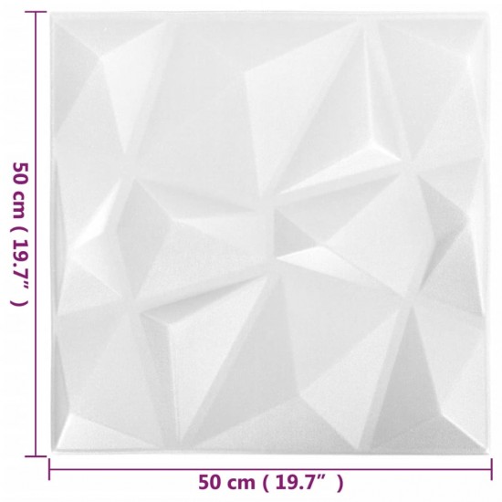 3D sienų plokštės, 12vnt., deimantų baltos, 50x50cm, 3m²