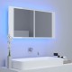 Veidrodinė vonios spintelė su LED, balta, 90x12x45cm, akrilas