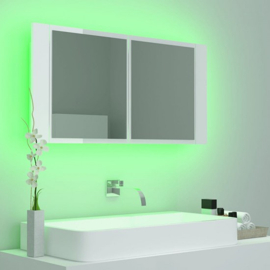 Veidrodinė vonios spintelė su LED, balta, 90x12x45cm, akrilas