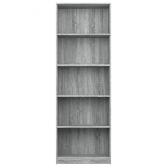 Spintelė knygoms, 5 aukštų, pilka ąžuolo, 60x24x175cm, mediena