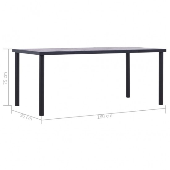 Valgomojo stalas, juodas ir betono pilkas, 180x90x75cm, MDF