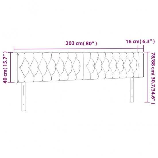 Galvūgalis su LED, šviesiai pilkas, 203x16x78/88cm, aksomas