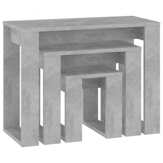 Sustumiami staliukai, 3vnt., betono pilki, apdirbta mediena