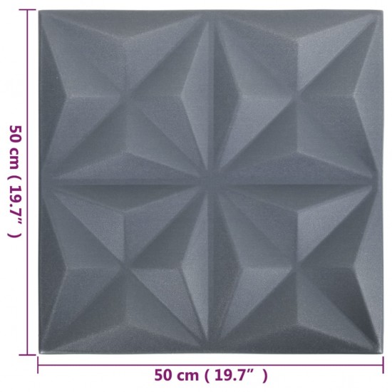 3D sienų plokštės, 12vnt., origami pilkos, 50x50cm, 3m²