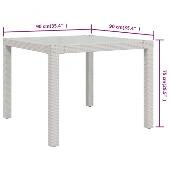 Sodo stalas, baltas, 90x90x75cm, grūdintas stiklas/poliratanas