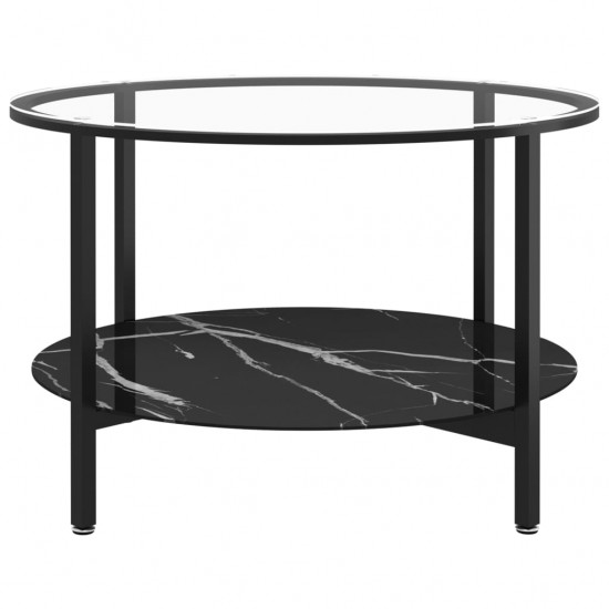 Arbatos staliukas, juodas ir marmuro, 70cm, grūdintas stiklas