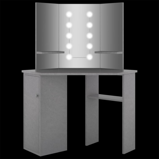 Kampinis kosmetinis staliukas su LED, pilkas, 111x54x141,5cm
