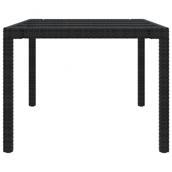Sodo stalas, juodas, 250x100x75cm, stiklas ir poliratanas