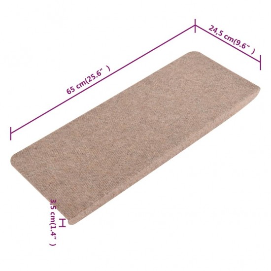 Lipnūs laiptų kilimėliai, 15vnt., smėlio spalvos, 65x24,5x3,5cm