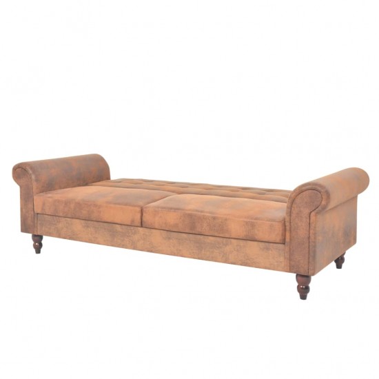 Sofa-lova su ranktūriais, dirbtinė zomša, ruda