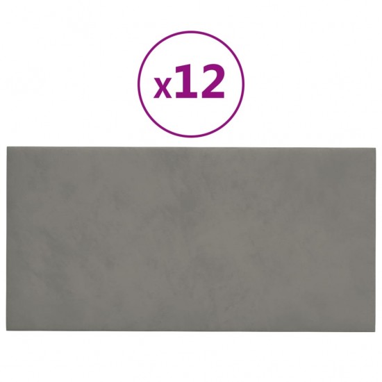 Sienų plokštės, 12vnt., pilkos, 30x15cm, aksomas, 0,54m²