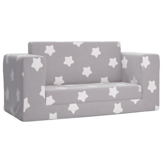 Dvivietė vaikiška sofa-lova, pilka, pliušas, su žvaigždėmis