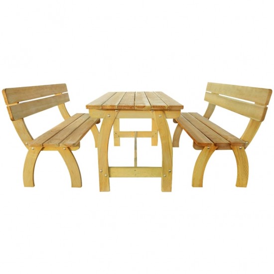 Alaus stalas su 2 suoliukais, impregnuota pušies mediena