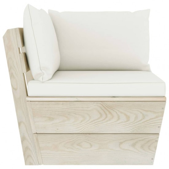 Trivietė sodo sofa iš palečių su pagalvėlėmis, eglės mediena
