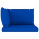 Dvivietė sodo sofa iš palečių su mėlynomis pagalvėlėmis, pušis