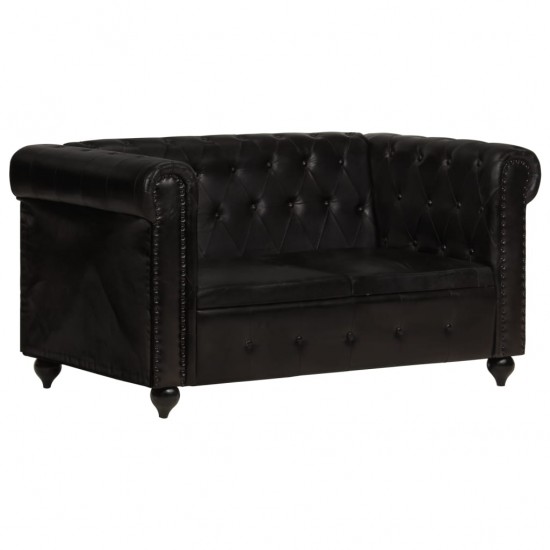 Dvivietė chesterfield sofa, juodos spalvos, tikra oda