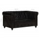 Dvivietė chesterfield sofa, juodos spalvos, tikra oda