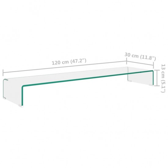 TV stovas/monitoriaus pakyla, skaidrus stiklas, 120x30x13 cm