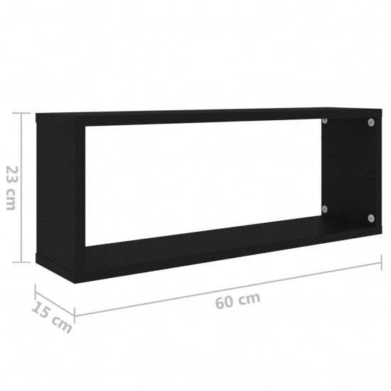 Sieninės lentynos, 6vnt., juodos, 60x15x23cm, MDP, kubo formos