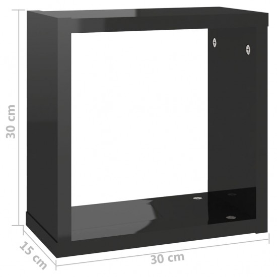Sieninės lentynos, 6vnt., juodos, 30x15x30cm, kubo formos
