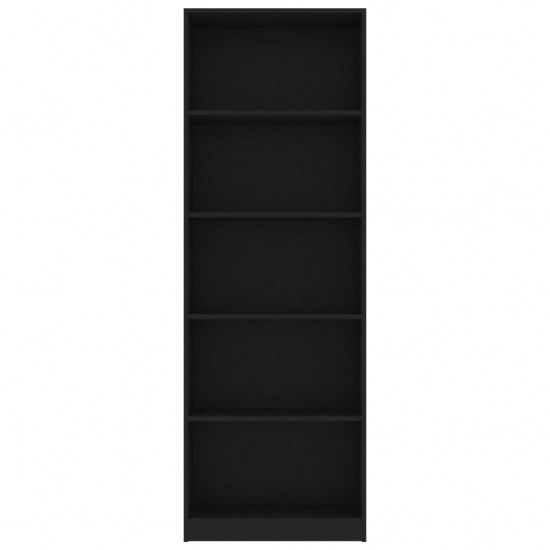 Spintelė knygoms, 5 lentynos, juodos spalvos, 60x24x175cm, MDP