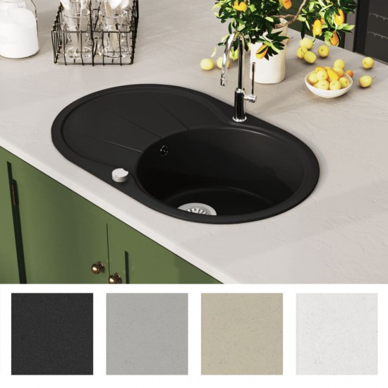 Virtuvinė plautuvė, granitas, vieno dubens, ovali, juoda