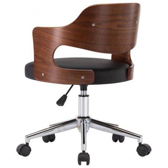 Pasukama biuro kėdė, juoda, išlenkta mediena ir dirbtinė oda