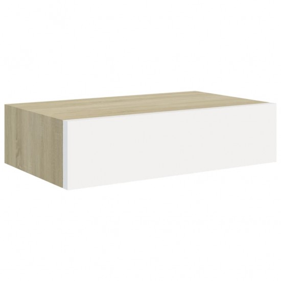 Sieninė lentyna su stalčiumi, ąžuolo/balta, 40x23,5x10cm, MDF