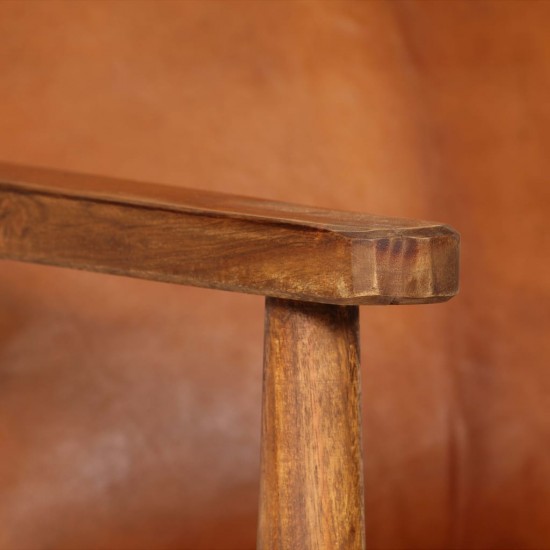 Krėslas, rudas, tikra oda, akacijos mediena