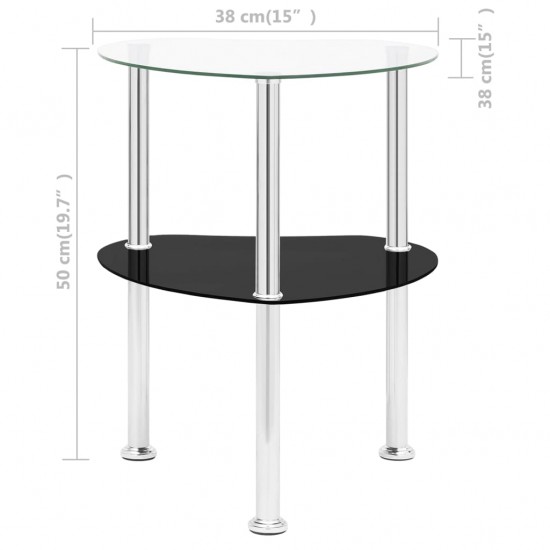 Šoninis staliukas, 2aukštų, skaidrus/juodas 38x38x50cm, stiklas