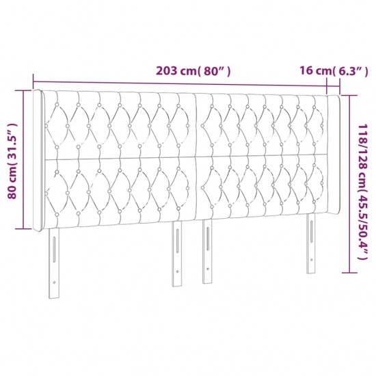 Galvūgalis su LED, juodos spalvos, 203x16x118/128cm, audinys