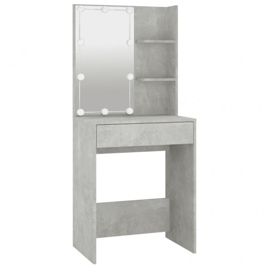 Kosmetinis staliukas su LED ir spintele, betono pilkas, mediena