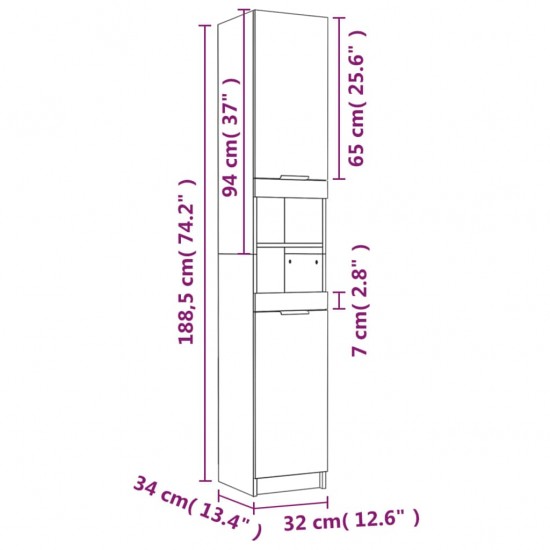 Vonios kambario spintelė, ąžuolo, 32x34x188,5cm, mediena