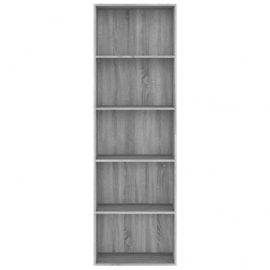 Spintelė knygoms, 5 aukštų, pilka ąžuolo, 60x30x189cm, mediena