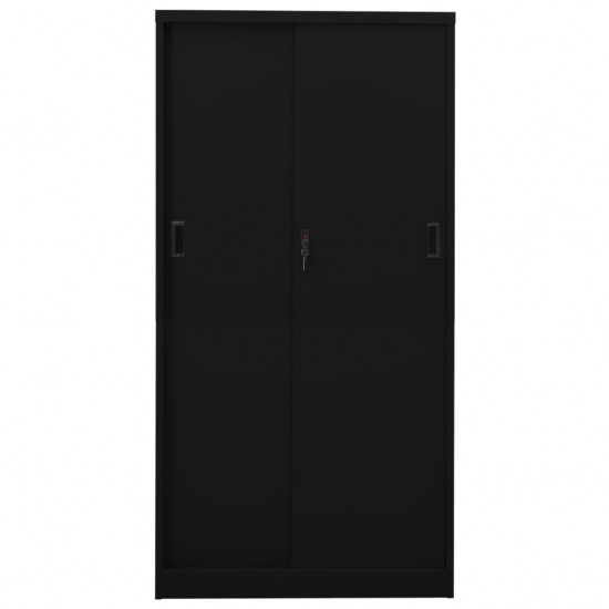 Biuro spintelė su stumdomom durim, juoda, 90x40x180cm, plienas