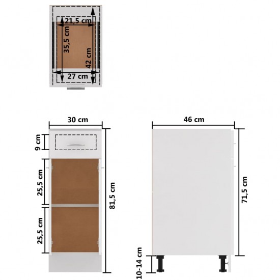 Apatinė spintelė su stalčiumi, balta, 30x46x81,5cm, MDP