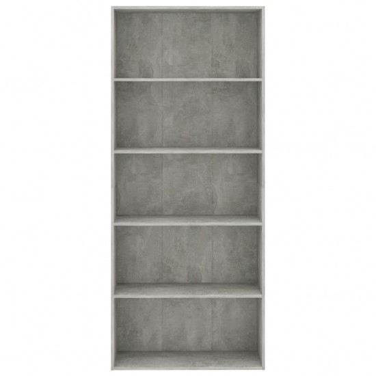 Spintelė knygoms, 5 lentynos, betono pilka, 80x30x189cm, MDP
