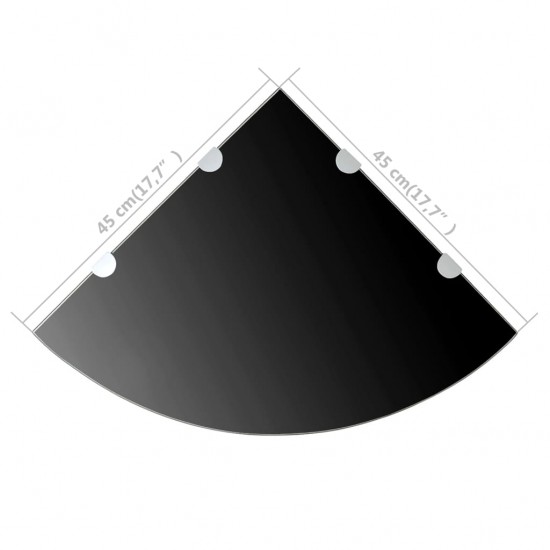 Kampinė lentyna su chromo laikikliais, juodas stiklas 45x45 cm