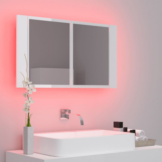 Veidrodinė vonios spintelė su LED, balta, 80x12x45cm, akrilas
