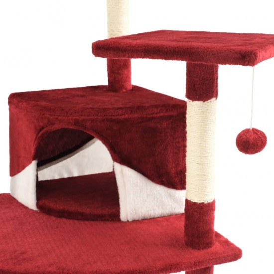 Draskyklė katėms su stovu iš sizalio, 203cm, raudona ir balta