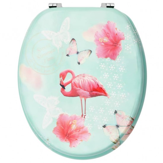 Klozeto sėdynė su dangčiu, MDF, su flamingais