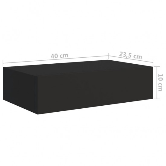 Sieninė lentyna su stalčiumi, juoda, 40x23,5x10cm, MDF