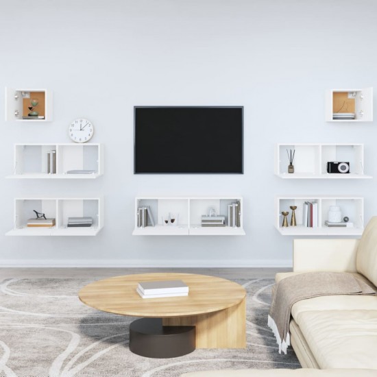 Televizoriaus spintelių komplektas, 7 dalių, baltas, mediena