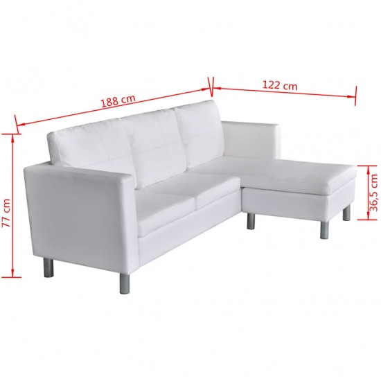 Sofa, trivietė, dirbtinė oda, balta