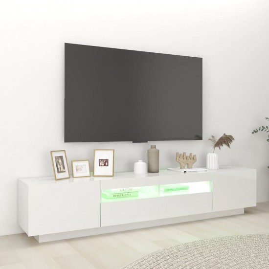 TV spintelė su LED apšvietimu, balta, 200x35x40cm, blizgi