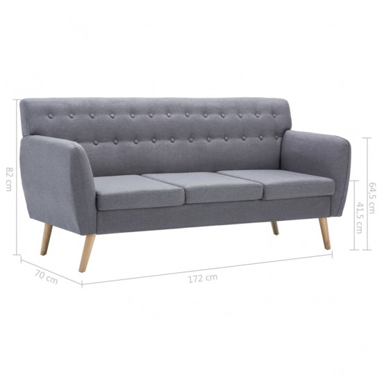 Trivietė sofa, audinio apmušalas, 172x70x82cm, šviesiai pilka