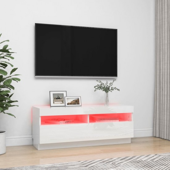 TV spintelė su LED apšvietimu, balta, 100x35x40cm, blizgi